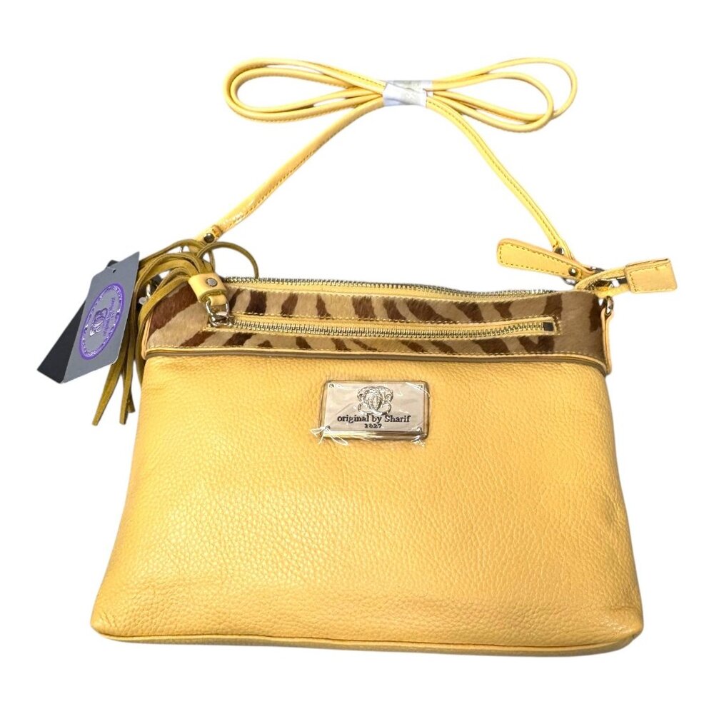 Sharif Crossbody Bag Yellow Leather Tiger Animal Print Accents Purse Pocketbook